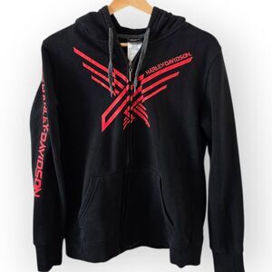 🔥Harley Davidson Women's Full-zip Hoodie Sweatshirt Small Black Orlando FL